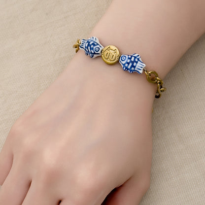 Edina Porcelain Fish Cat Bracelet - Gold
