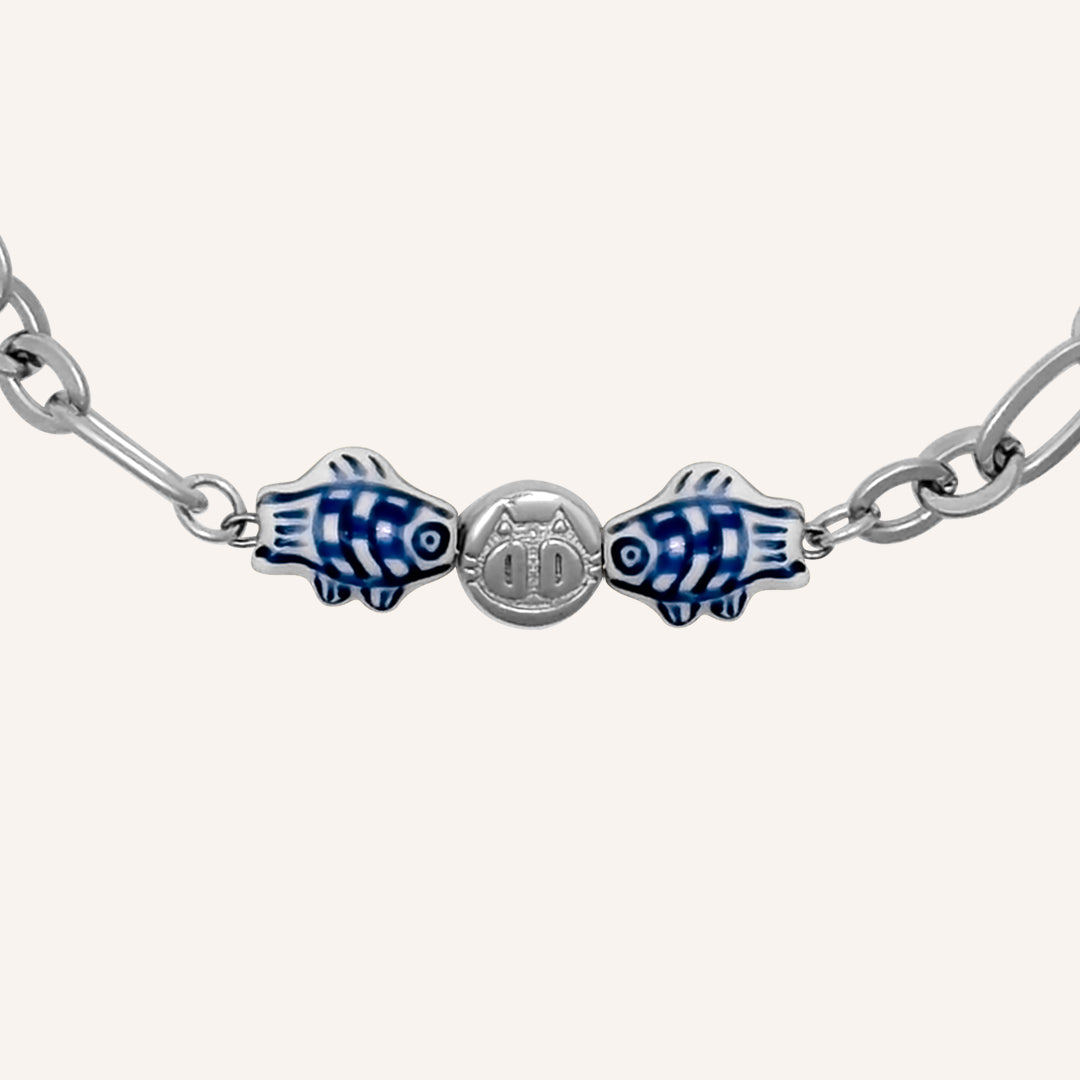 Edina Porcelain Fish Cat Bracelet - Silver