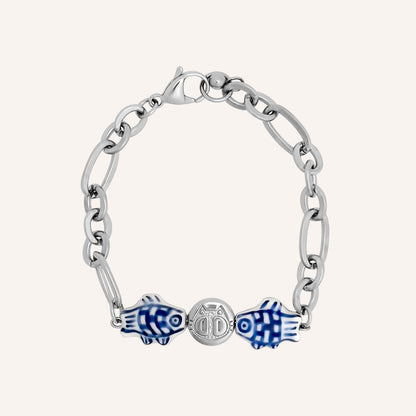 Edina Porcelain Fish Cat Bracelet - Silver
