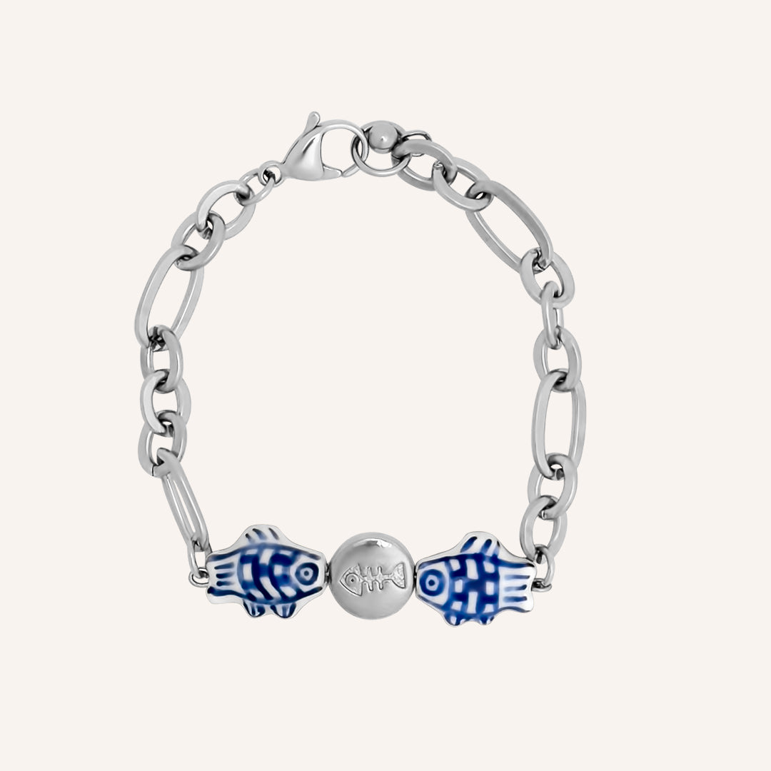 Edina Porcelain Fish Cat Bracelet - Silver