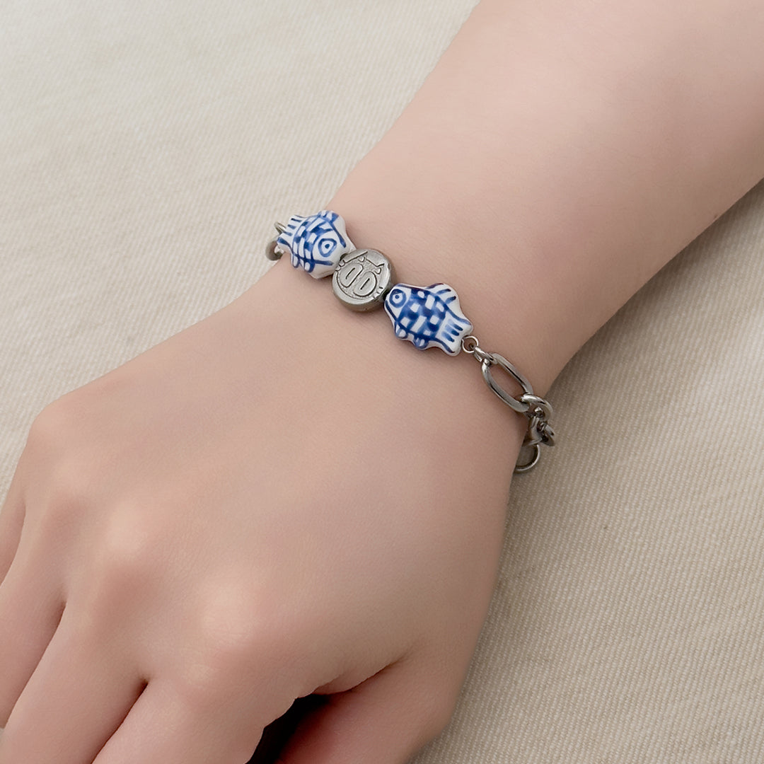 Edina Porcelain Fish Cat Bracelet - Silver