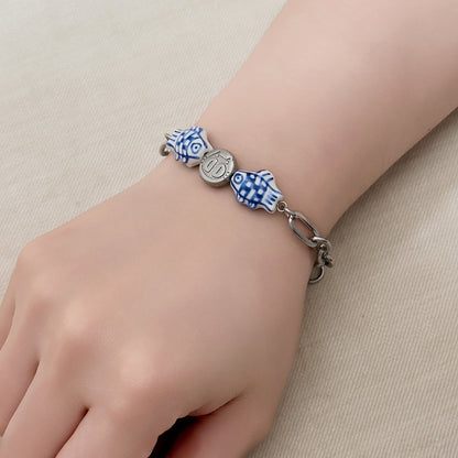Edina Porcelain Fish Cat Bracelet - Silver