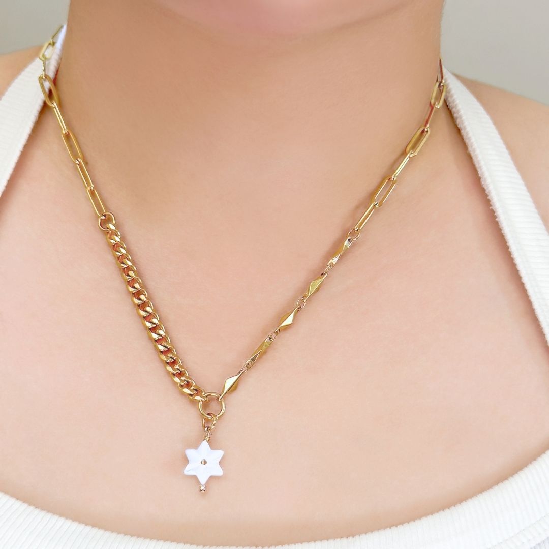Eerin Hybrid Chain Star Shell Necklace - Gold - BLFX