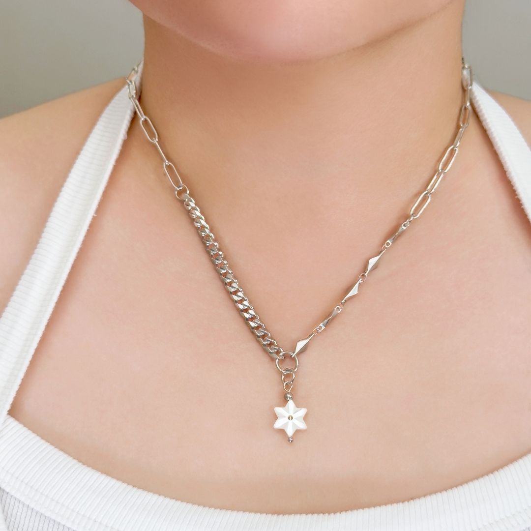 Eerin Hybrid Chain Star Shell Necklace - Silver - BLFX
