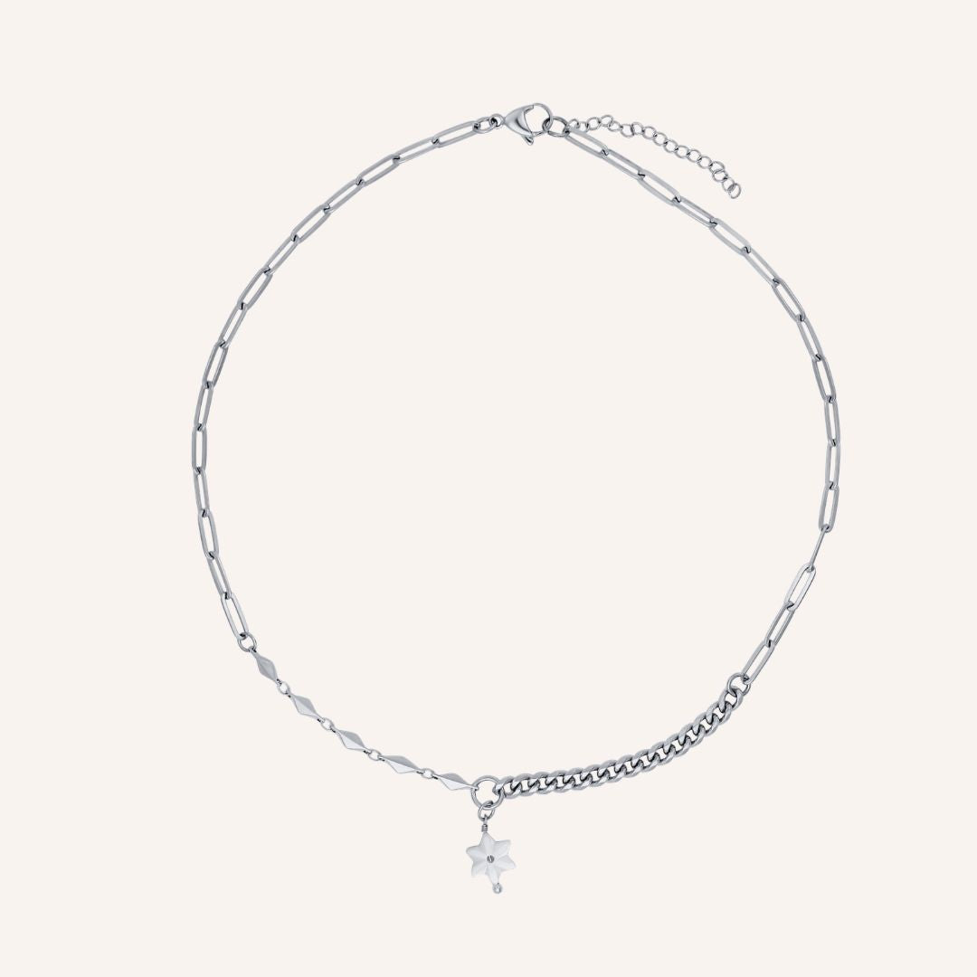 Eerin Hybrid Chain Star Shell Necklace - Silver - BLFX