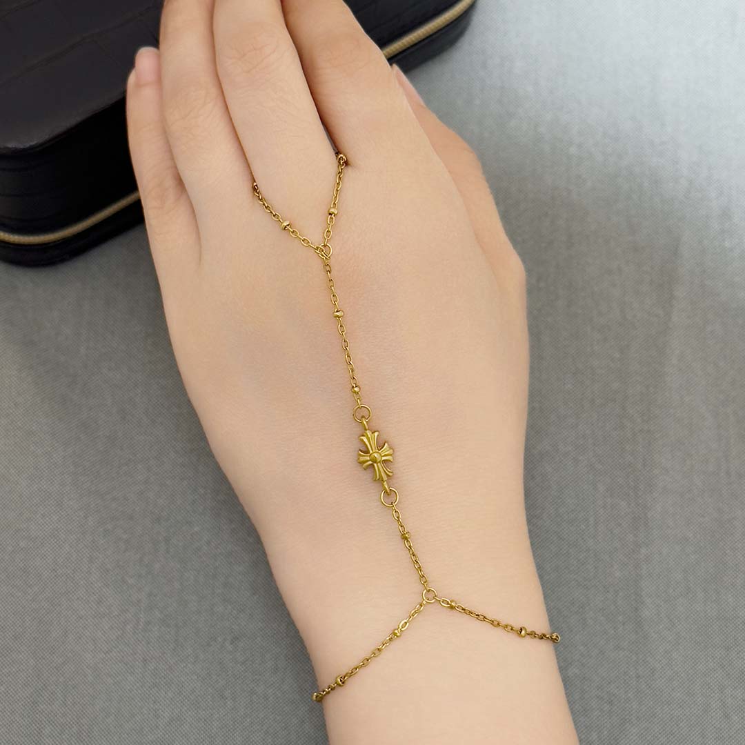 Eila Cross Hand Chain Bracelet - Gold