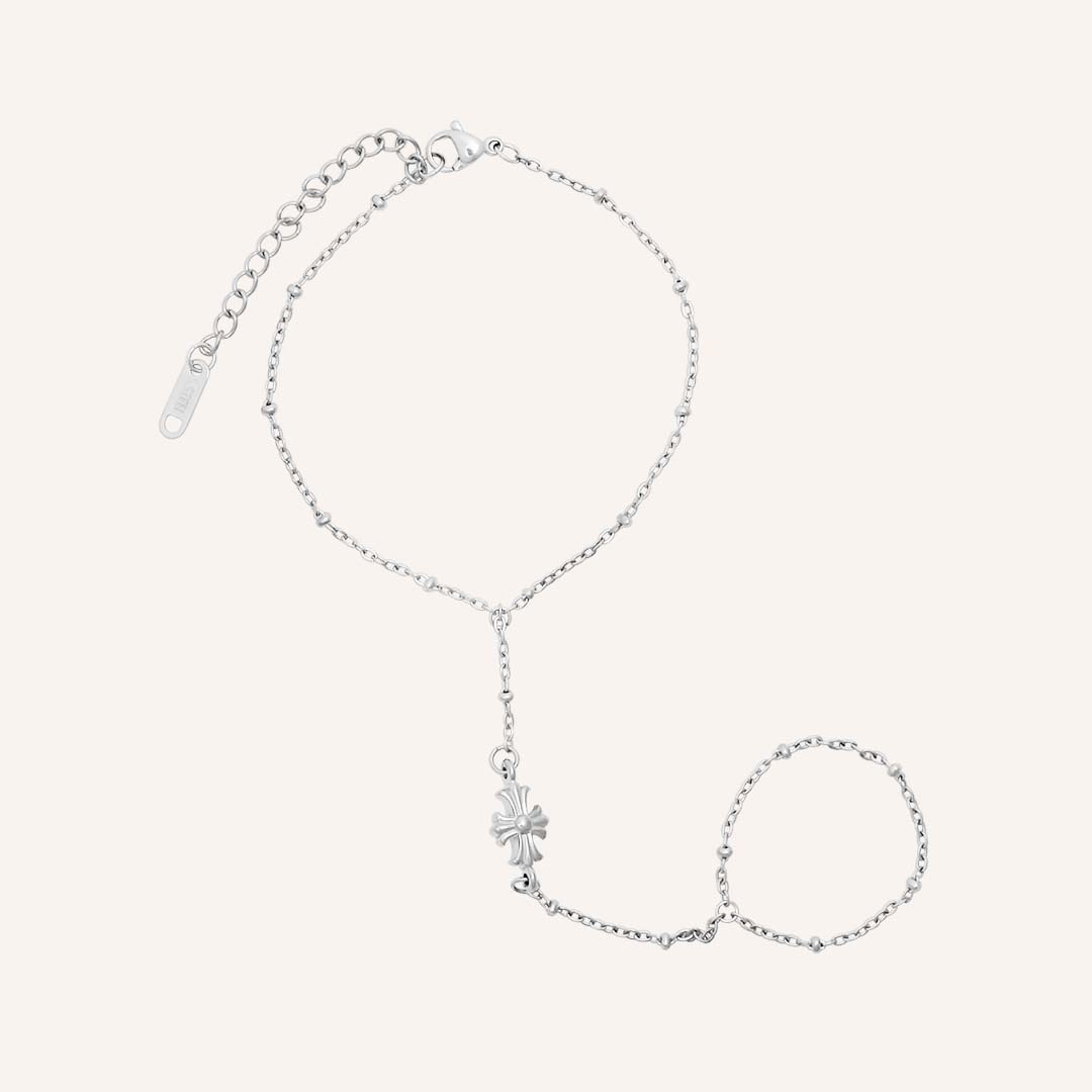 Eila Cross Hand Chain Bracelet - Silver