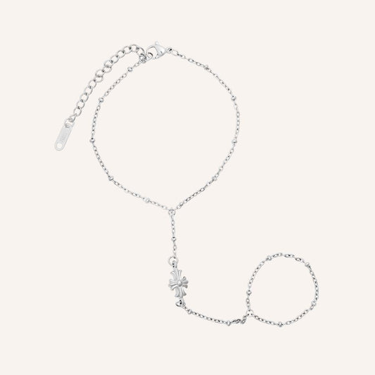 Eila Cross Hand Chain Bracelet - Silver