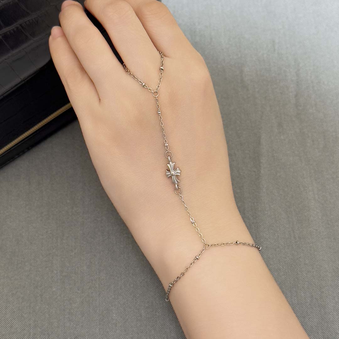 Eila Cross Hand Chain Bracelet - Silver