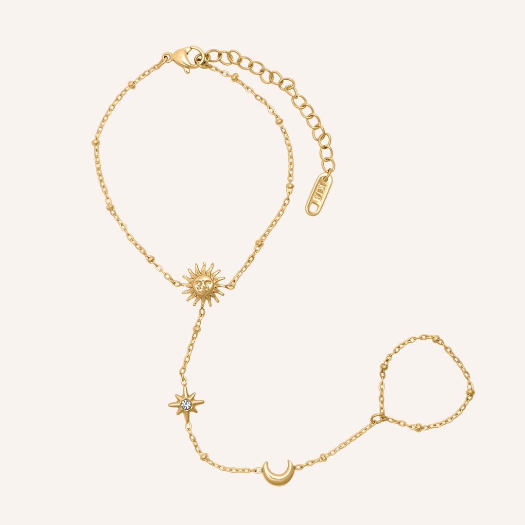 Eilee Moon and Star Hand Chain Bracelet - Gold