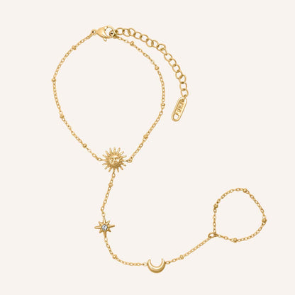 Eilee Moon and Star Hand Chain Bracelet - Gold