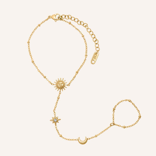 Eilee Moon and Star Hand Chain Bracelet - Gold