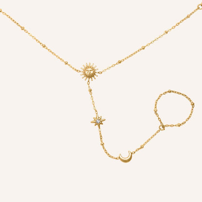Eilee Moon and Star Hand Chain Bracelet - Gold