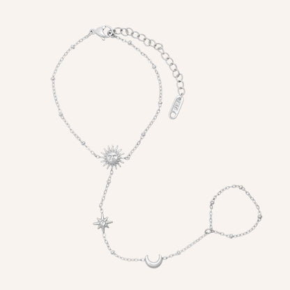 Eilee Moon and Star Hand Chain Bracelet - Silver