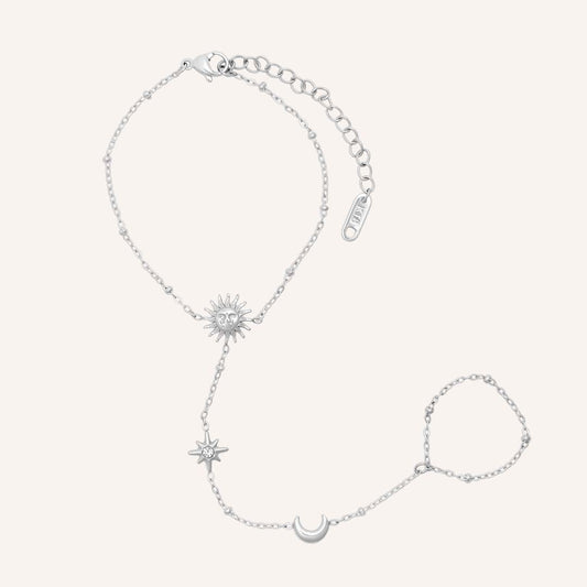 Eilee Moon and Star Hand Chain Bracelet - Silver
