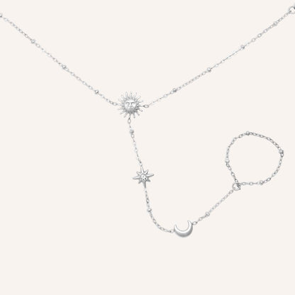 Eilee Moon and Star Hand Chain Bracelet - Silver