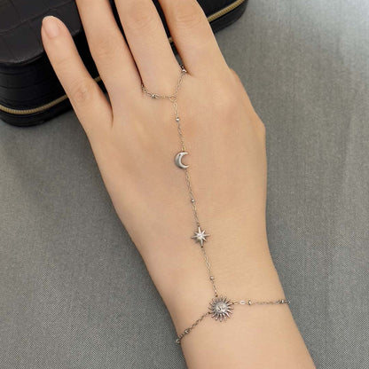 Eilee Moon and Star Hand Chain Bracelet - Silver