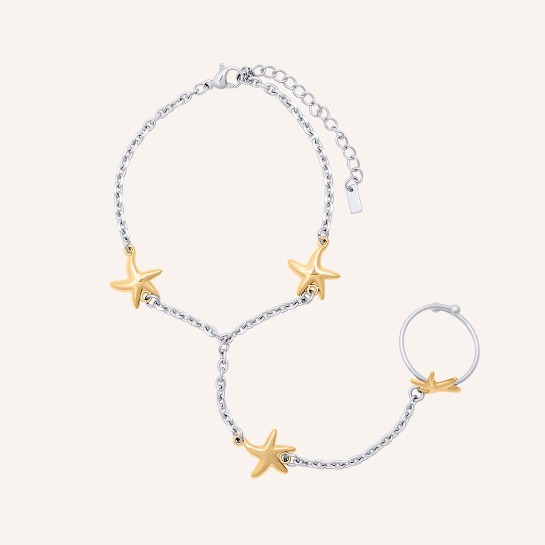 Elaya Star Duo Tone Hand Chain Bracelet