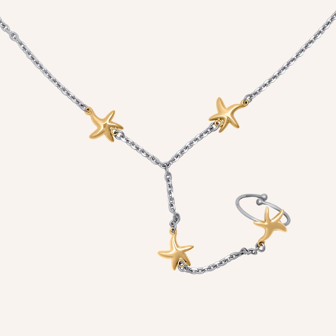 Elaya Star Duo Tone Hand Chain Bracelet