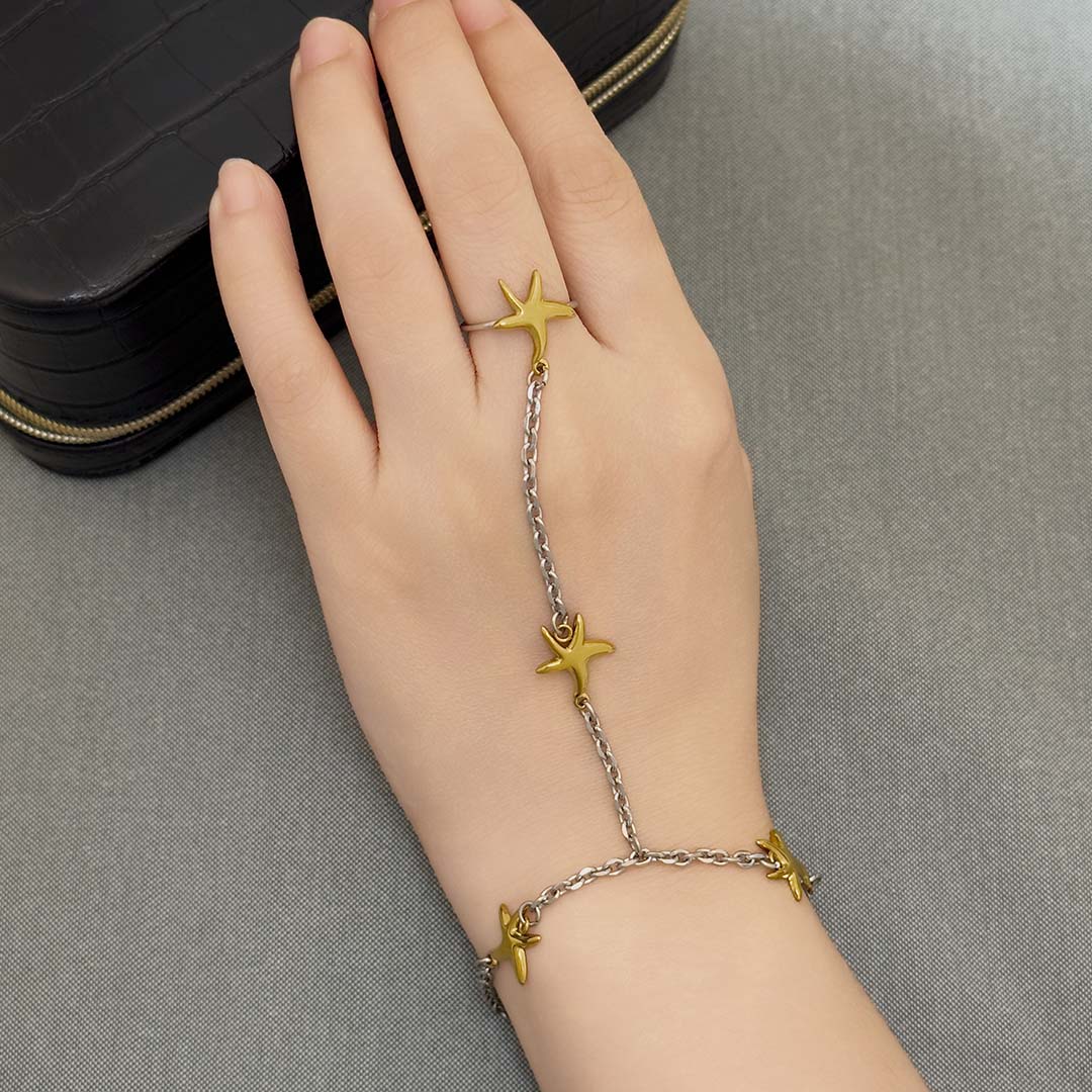 Elaya Star Duo Tone Hand Chain Bracelet