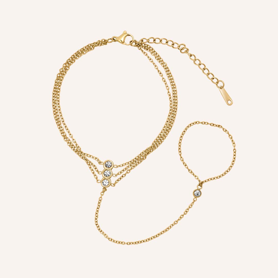Elesse Layered Rhinestone Hand Chain Bracelet