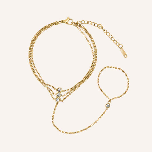 Elesse Layered Rhinestone Hand Chain Bracelet