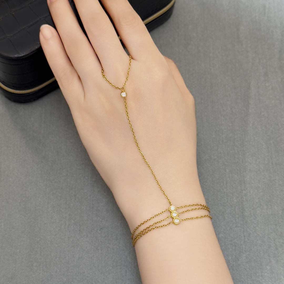 Elesse Layered Rhinestone Hand Chain Bracelet