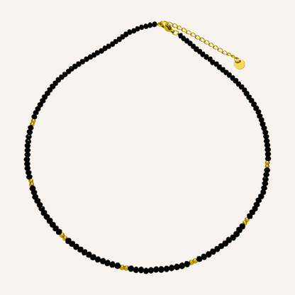 Emerson Black Bead Necklace- Gold