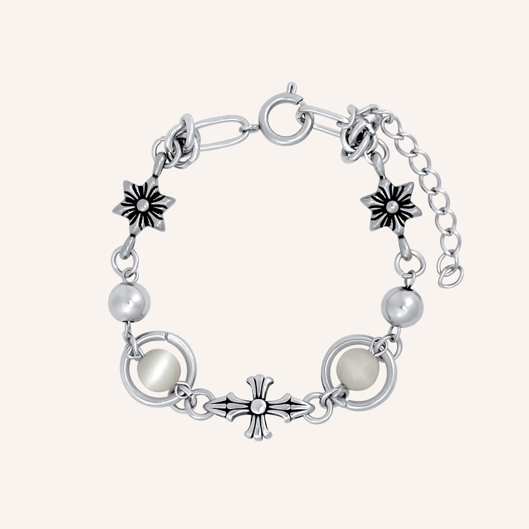 Enigma Chrome Bead White Tiger Eye Bracelet