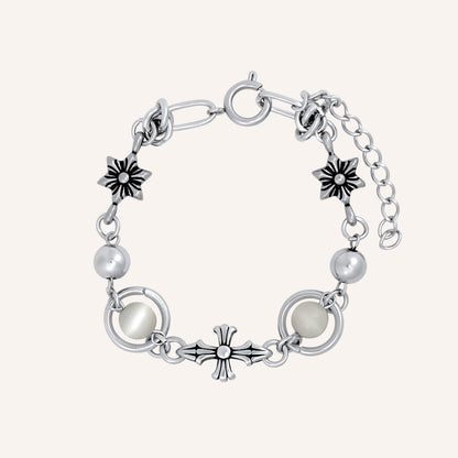 Enigma Chrome Bead White Tiger Eye Bracelet