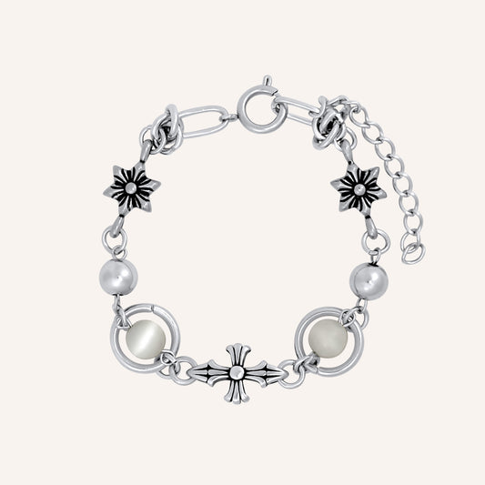 Enigma Chrome Bead White Tiger Eye Bracelet