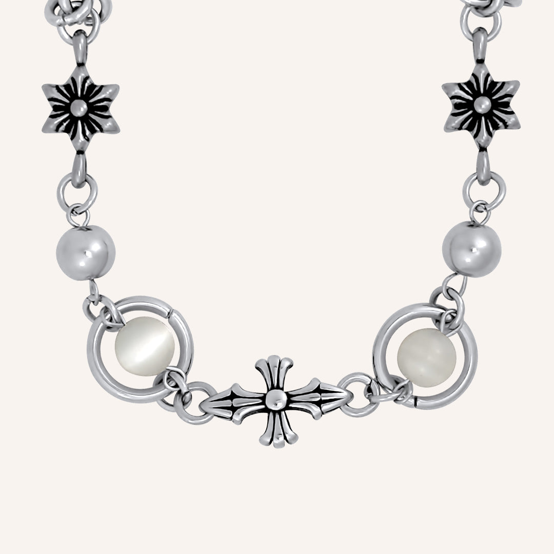 Enigma Chrome Bead White Tiger Eye Bracelet