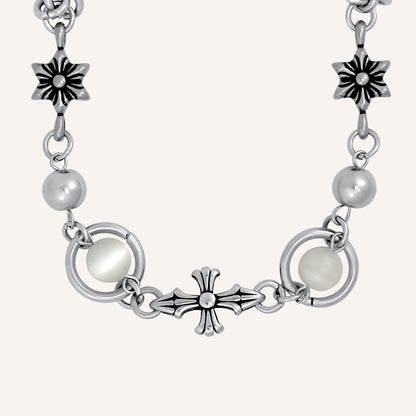 Enigma Chrome Bead White Tiger Eye Bracelet