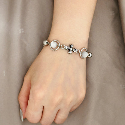 Enigma Chrome Bead White Tiger Eye Bracelet