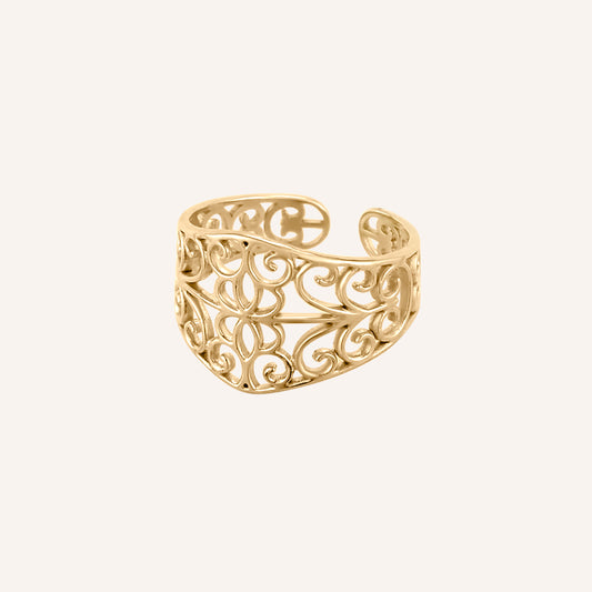 Ennis Vintage Lace Ornament Ring - Gold