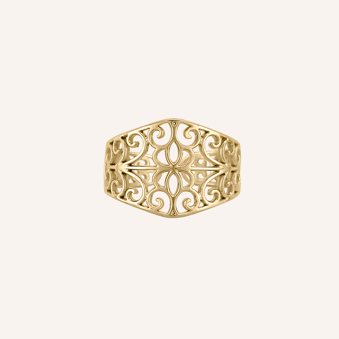 Ennis Vintage Lace Ornament Ring - Gold