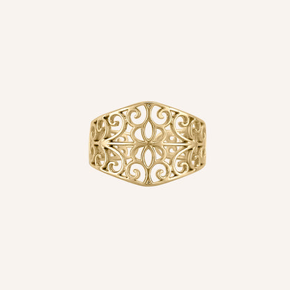 Ennis Vintage Lace Ornament Ring - Gold