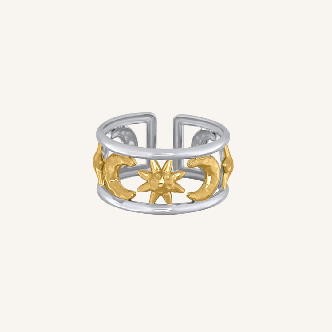 Erosia Moon Star Duo Tone Ring
