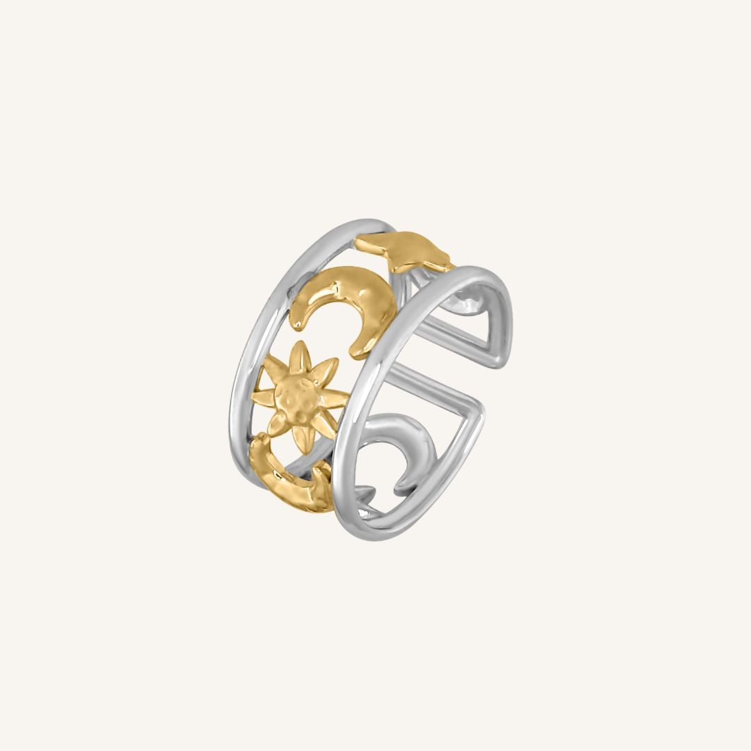 Erosia Moon Star Duo Tone Ring