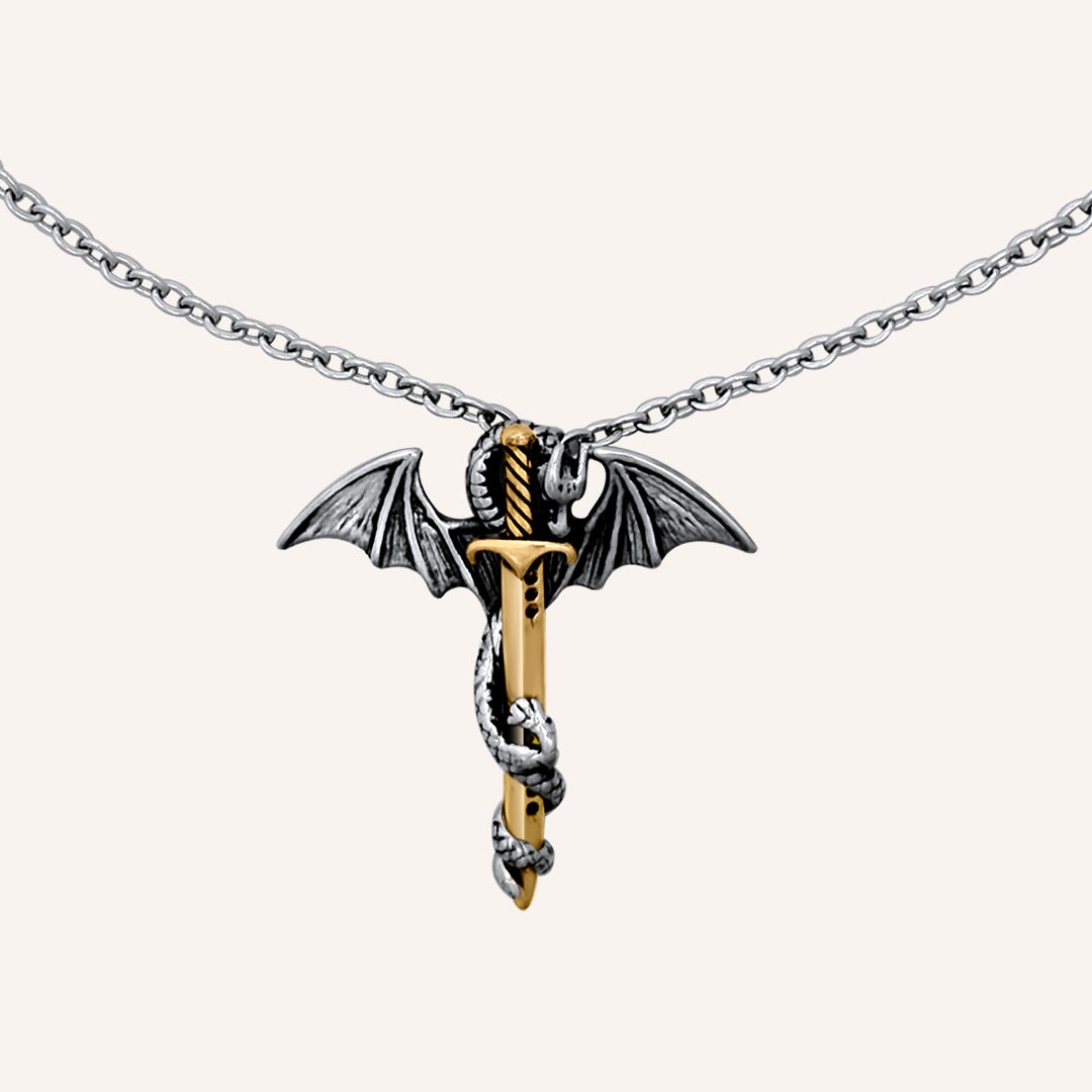 Evelo Duo Tone Dragon Sword Necklace