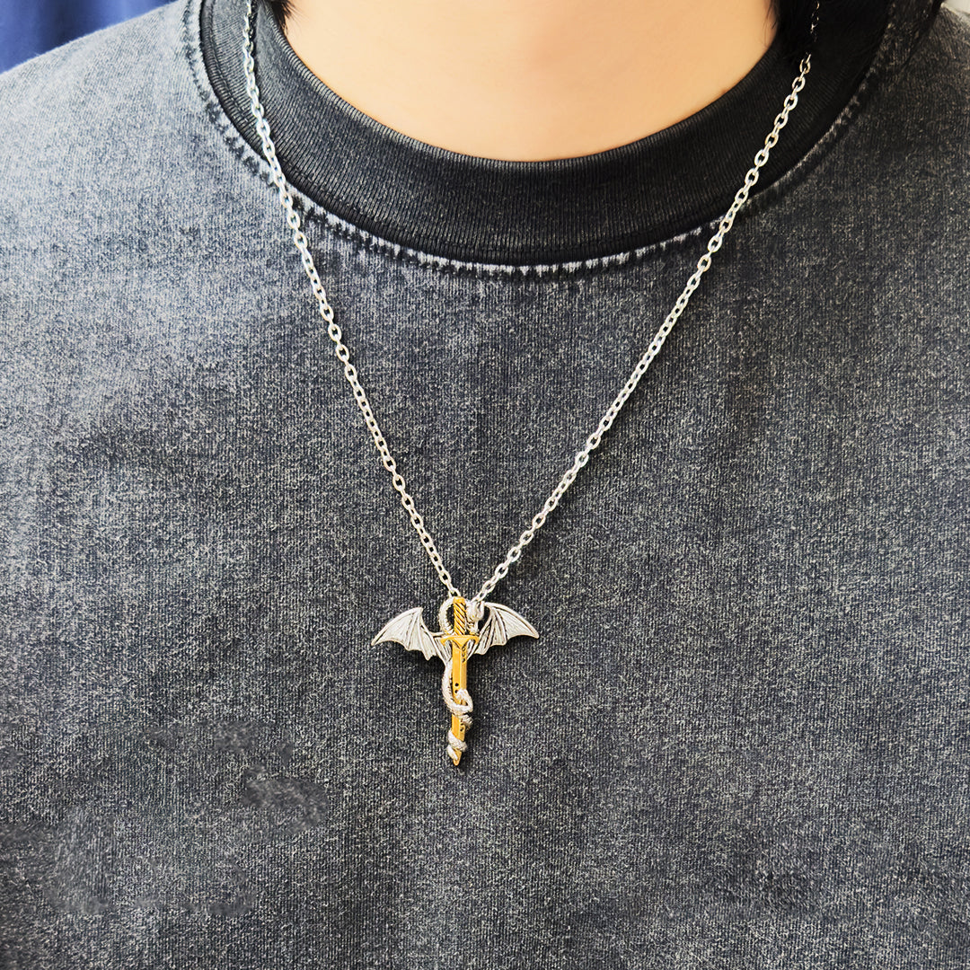 Evelo Duo Tone Dragon Sword Necklace