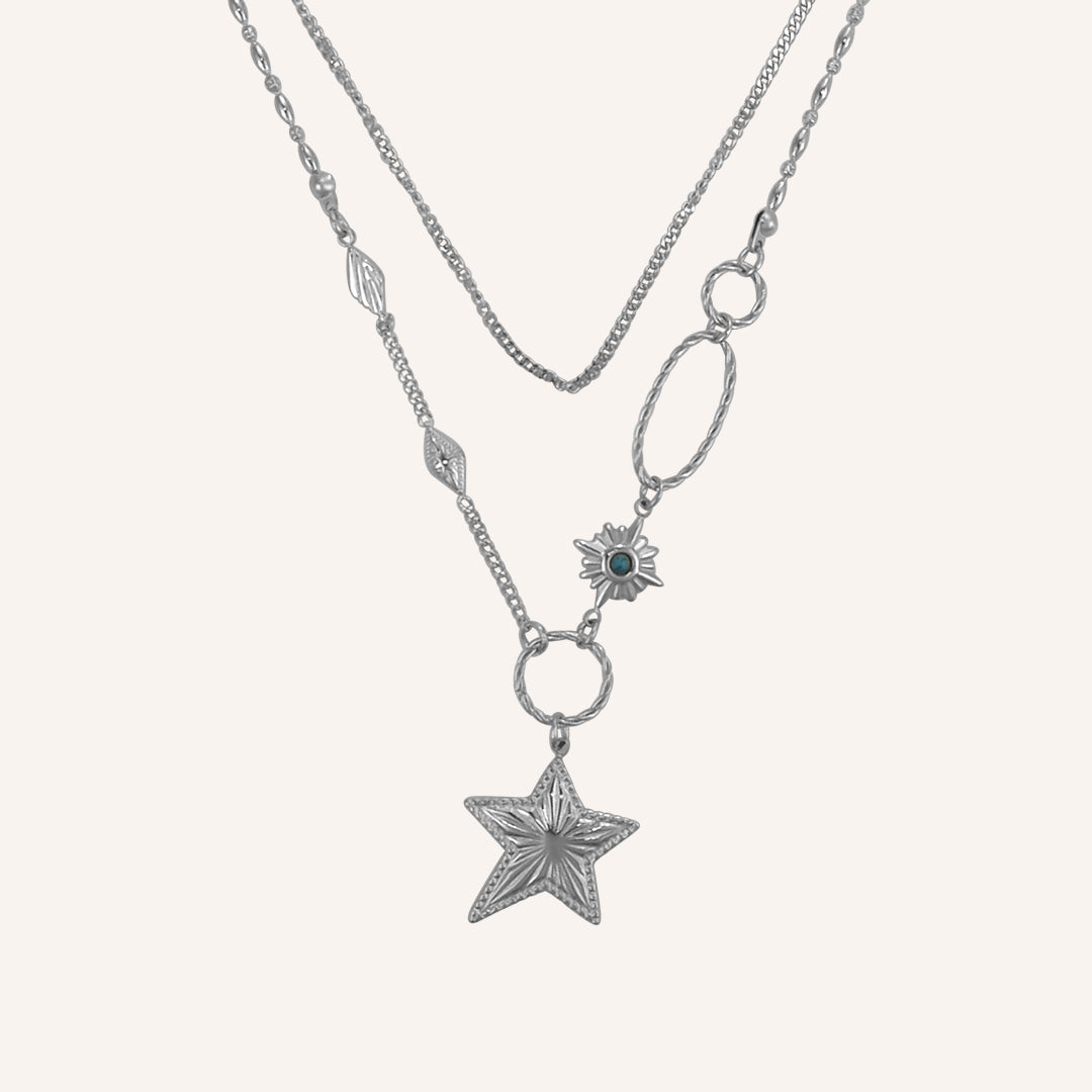Flavia Star Layered Necklace - Silver