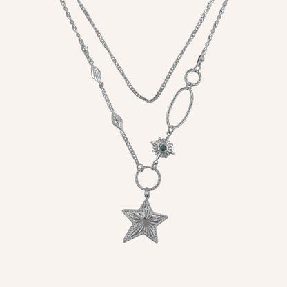 Flavia Star Layered Necklace - Silver