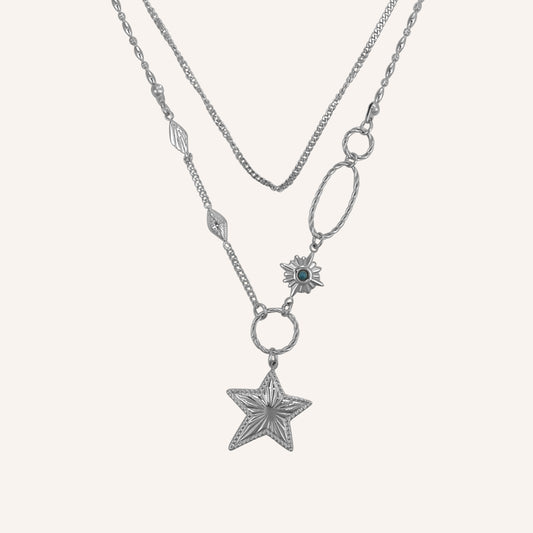 Flavia Star Layered Necklace - Silver