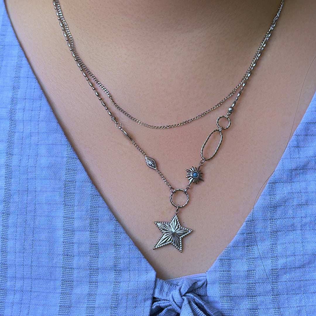 Flavia Star Layered Necklace - Silver