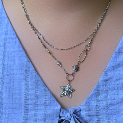 Flavia Star Layered Necklace - Silver