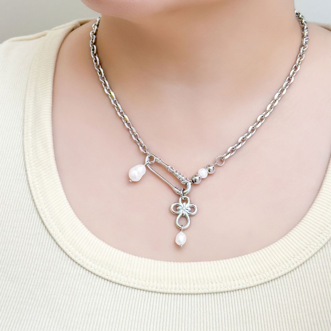 Ford Clover Safety Pin Necklace