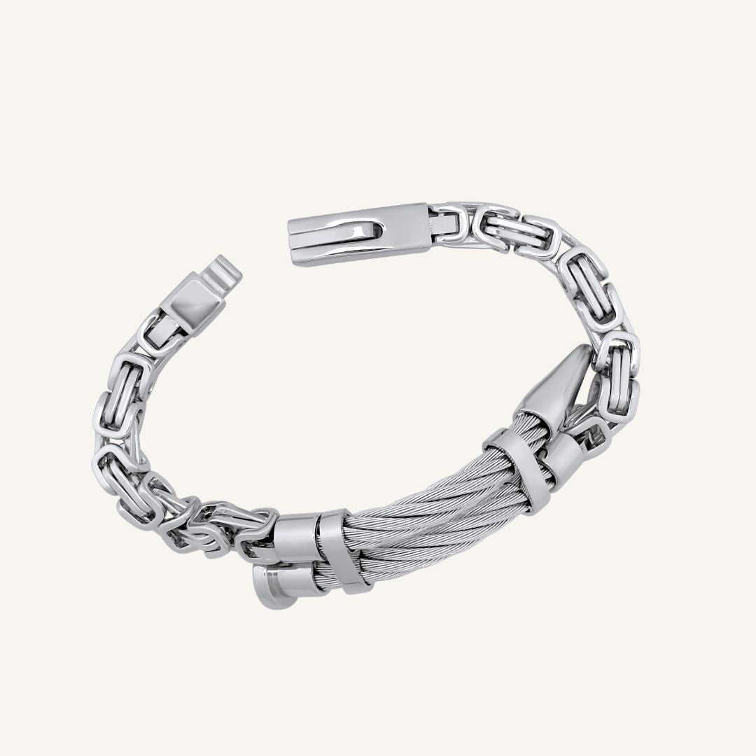 Franca Screw Nail Byzantine Chain Bracelet - Silver