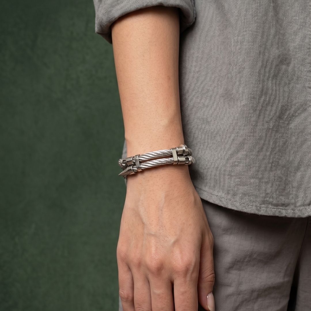 Franca Screw Nail Byzantine Chain Bracelet - Silver
