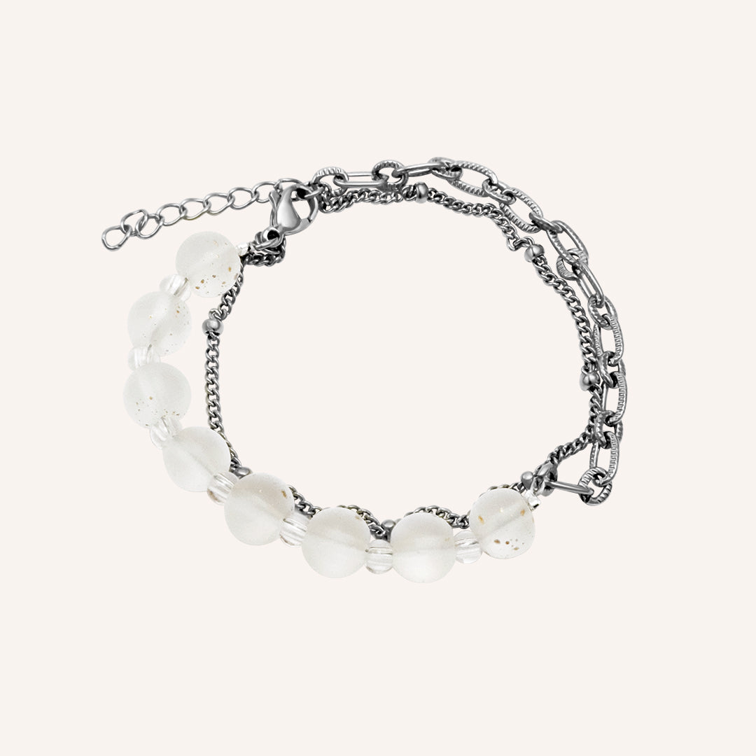 Francesca Clear Beads Hybrid Chain Bracelet - Silver